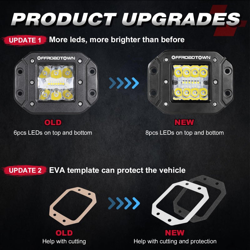 OFFROADTOWN Flush Mount LED Pods, OFFROADTOWN 2pcs 5'' 78W Driving Light Work Lights Flush LED Light Bar Super Bright Fog Off Road Lights for Truck UTV ATV SUV Boat 4x4 Car - Image 5